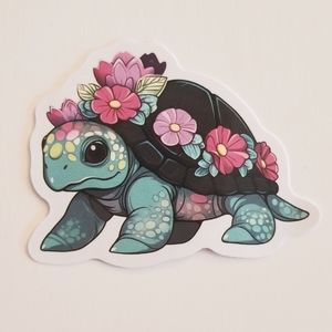 10/$10 Turtle & Flowers Sticker